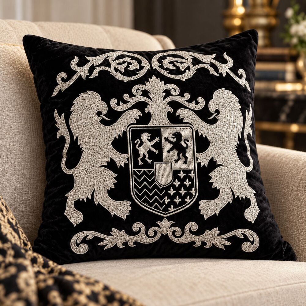 1 PCS Twin Lions Embroidered Cushion Cover Square Throw Pillow Sofa Decor 291351